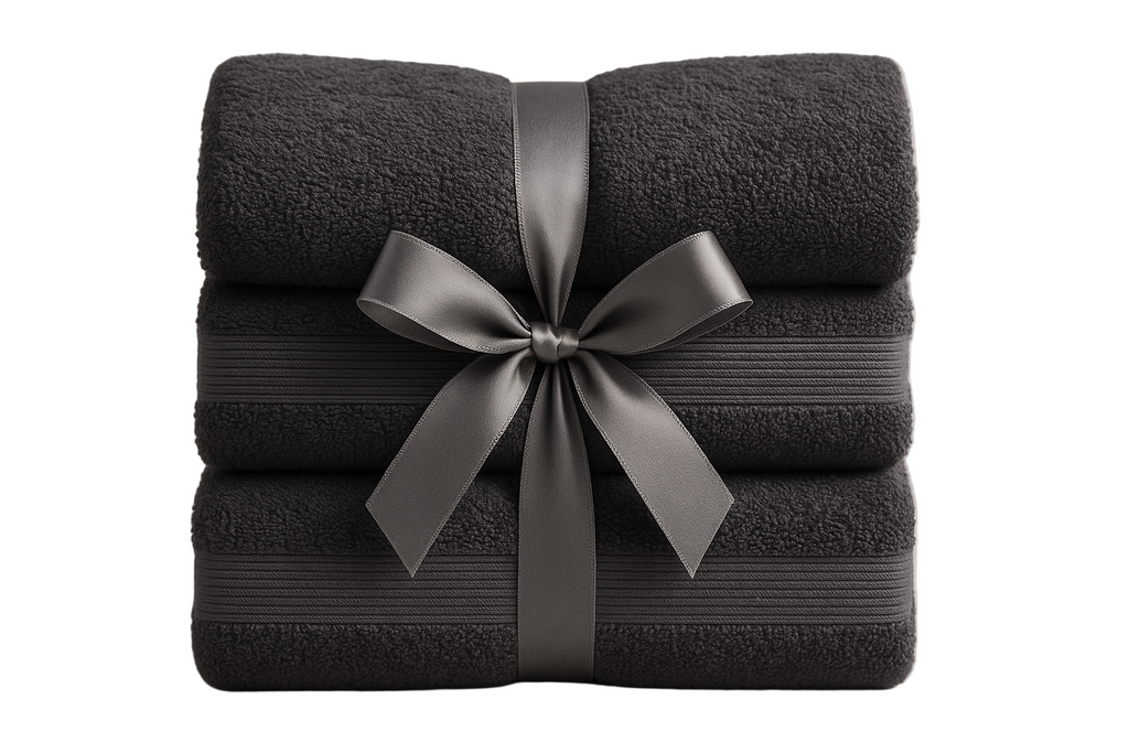 DARK GRAY COLOR , PACK IN RIBBON Luxury Hand Towel Set Includes 4 Piece Hand Towels of 16 x 28 inche