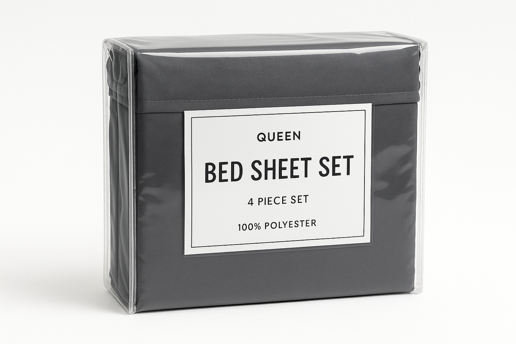dark gray polyester queen size bed sheet pack of 4 is in a proper packing ready to sell in online store