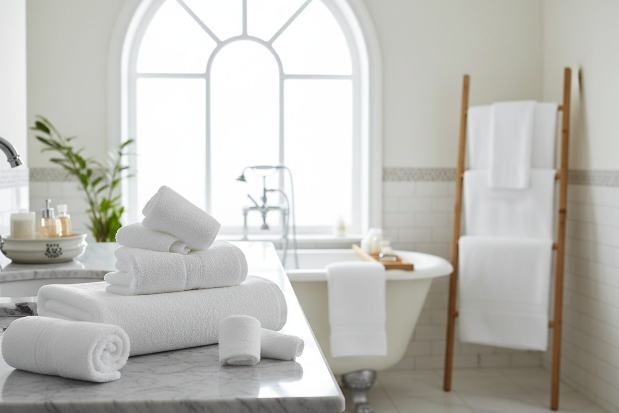 Hotel bath white towels 