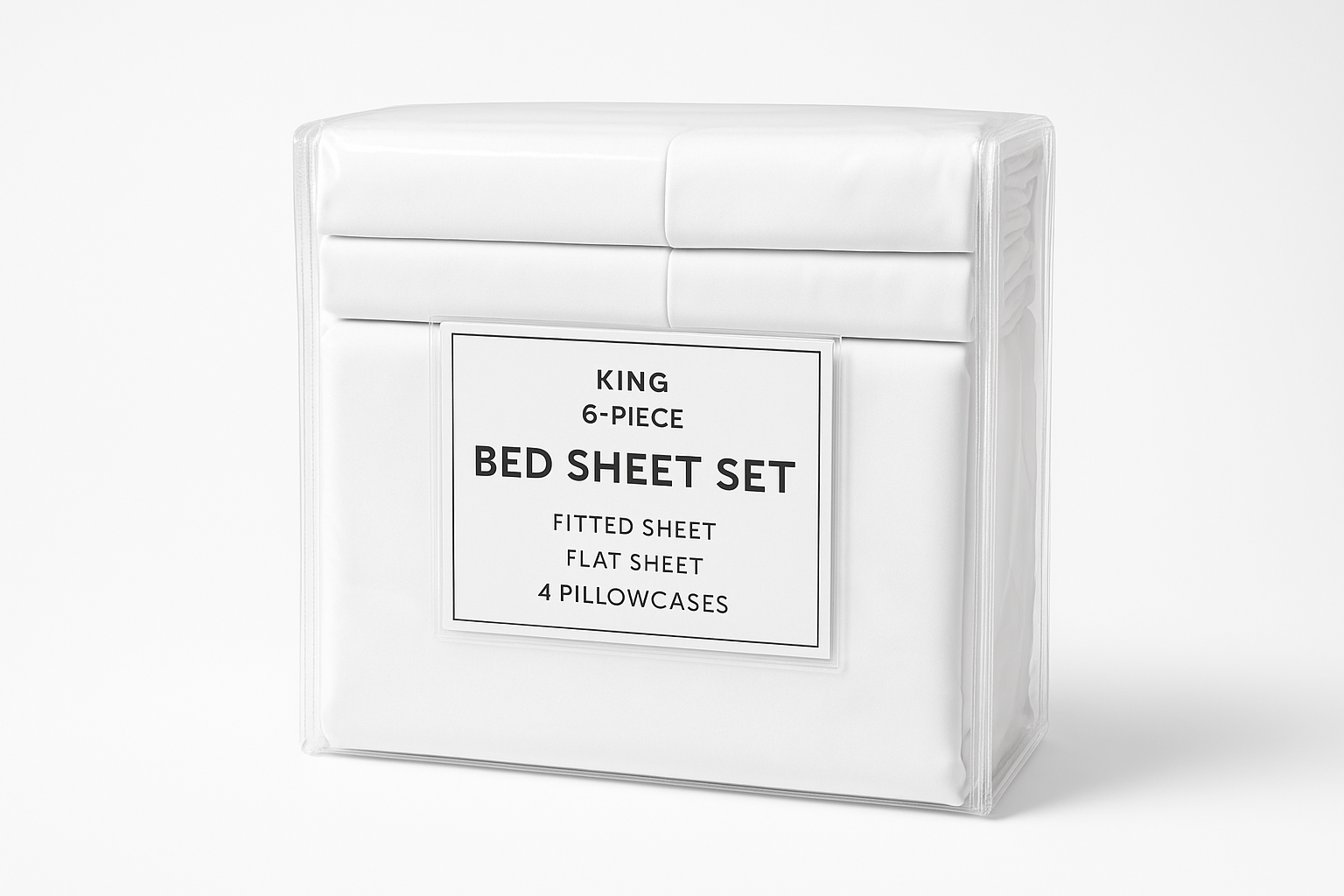 King size  6 Piece bed Sheet Set white properly packed in a bag ready to sell in a online store