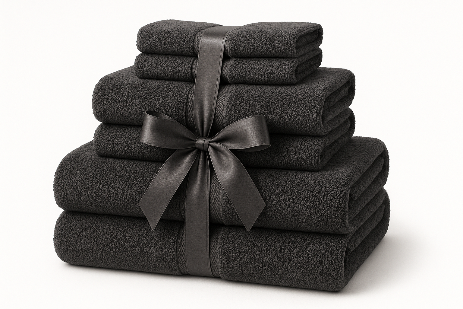PACK IN A RIBBION Luxury 6 Piece Towel Set, 2 Bath Towels 2 Hand Towel 2 Washcloths, 600 GSM 100% Cotton Turkish Towels for Bathroom, Dark Gray Towel Sets