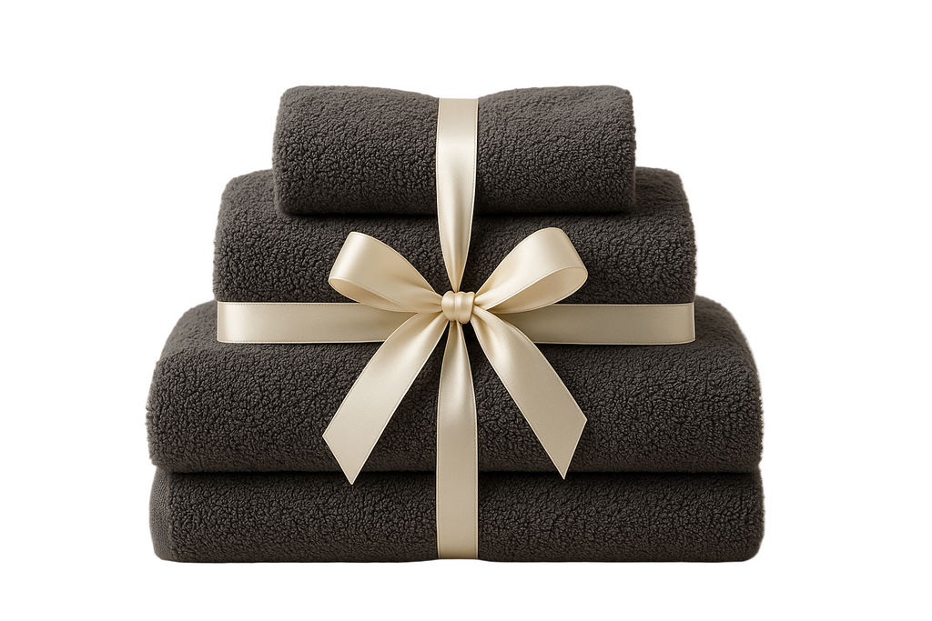 pack in a ribbon Premium 3 Piece Towel Set, 1 Bath Towel 1 Hand Towel 1 Washcloth, 600 GSM 100% Cotton Turkish Towels for Bathroom, Dark Gray Towel Set