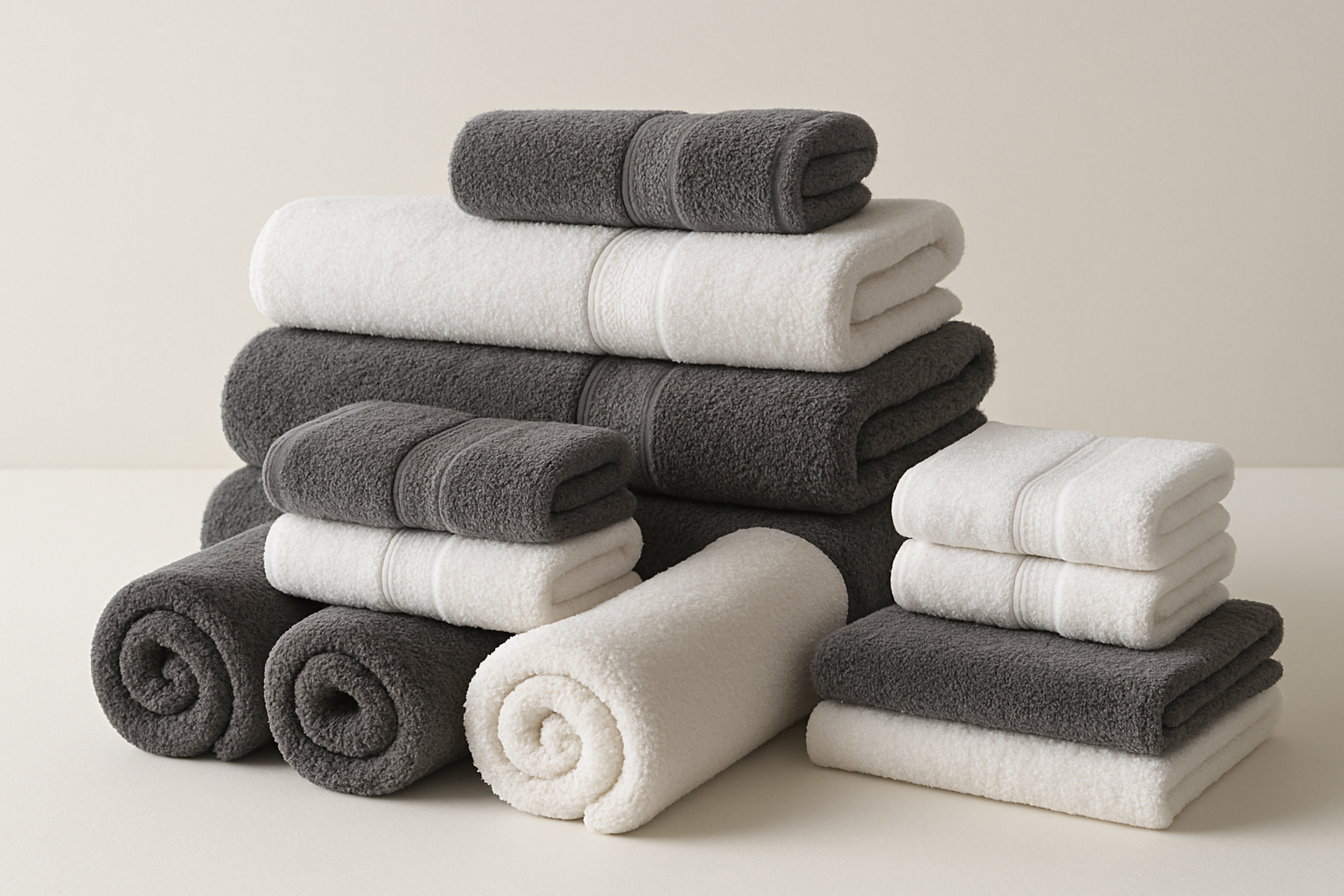 towels set gray and white colors
